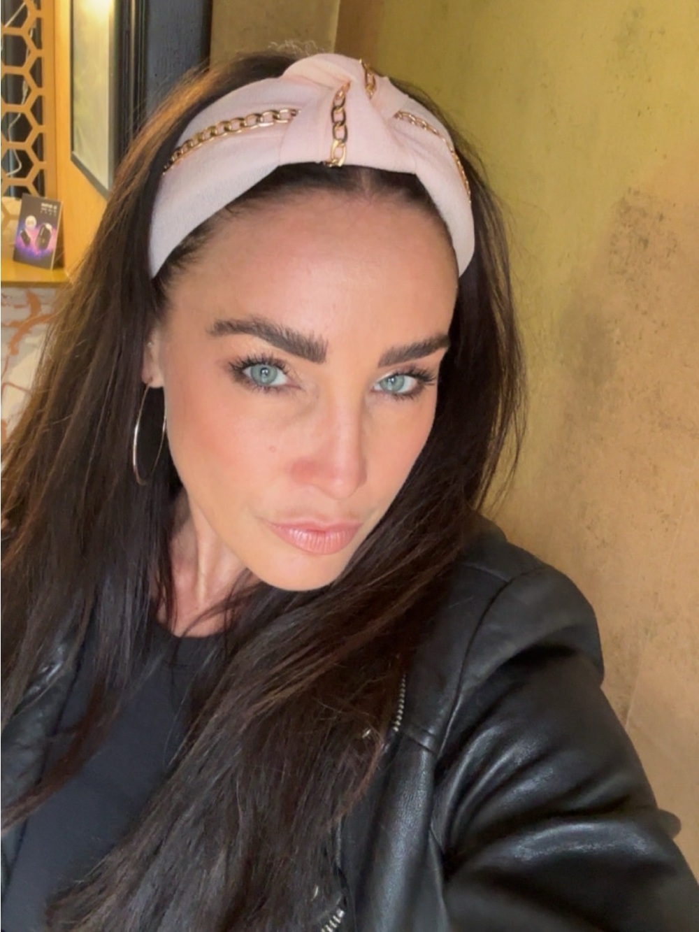 Urban Outfitters Pink Knotted Headband with Gold Chain Detail Hair Accessories